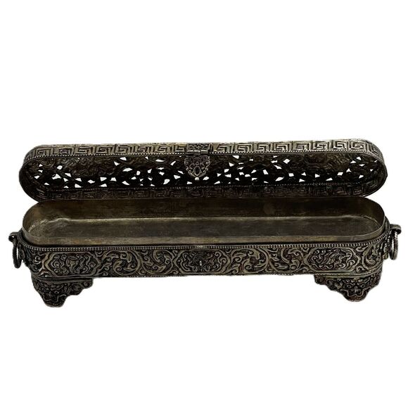Vintage Silver Plate Incense Holder Trinket Jewelry Box 11" Elegant Storage - Picture 1 of 16
